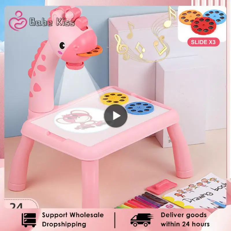 Children Led Projector Art Drawing Table Toys Kids Painting Board Desk Arts Crafts Educational Learning Paint Tools Toy for Girl