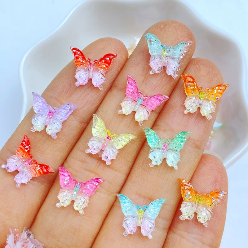 30Pcs New Cute Resin Mini Colorful Butterfly Series Flat Back Manicure Parts Embellishments For Hair Bows Accessories