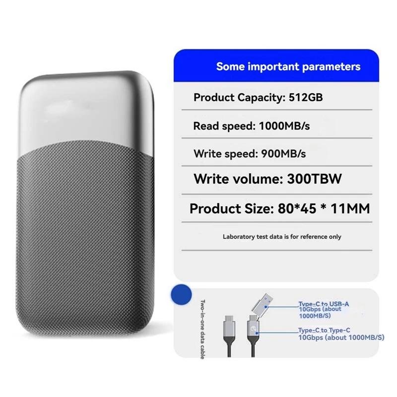 Portable SSD 1000MB/S External Solid State Drive 512GB USB 3.2 Gen2 Type- C PSSD  For Laptop