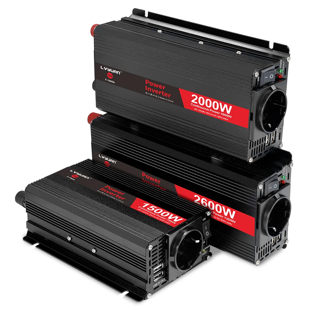 LVYUAN-Inversor de coche 500W-2600W potencia máxima DC12V-AC220V 230V 50Hz UE 60Hz enchufe transformador de voltaje