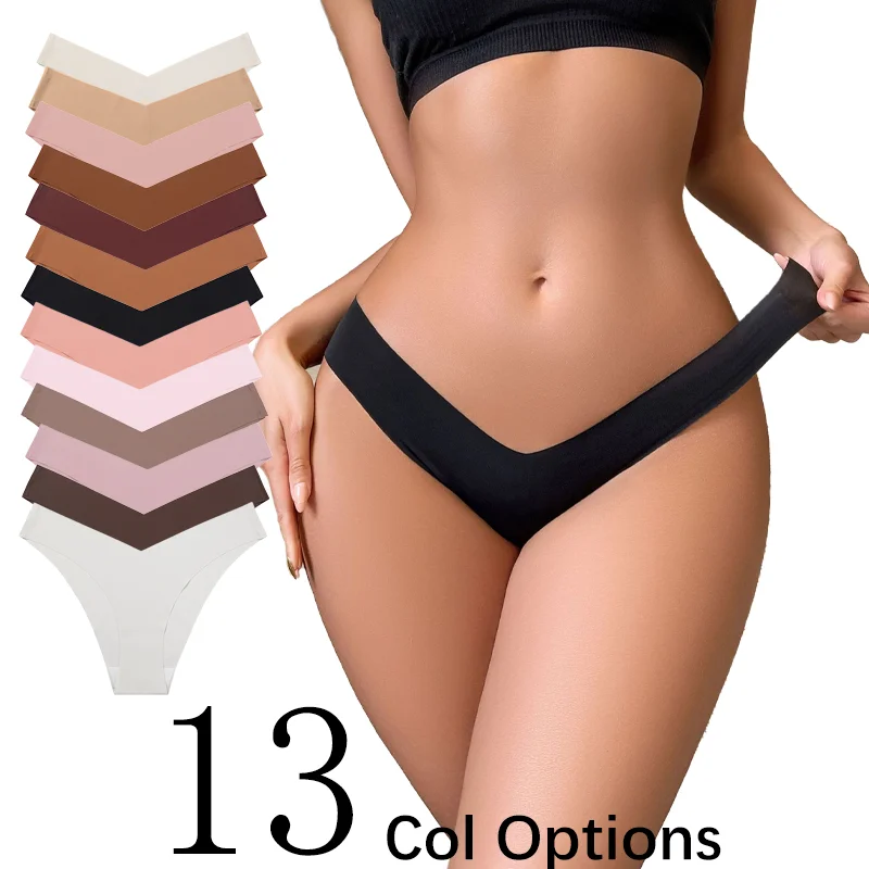 Women's Seamless Thong Underwear Invisible Ice Silk Panties 13 Colors Stretchy Low-Rise for Daily Comfort Yoga Wear