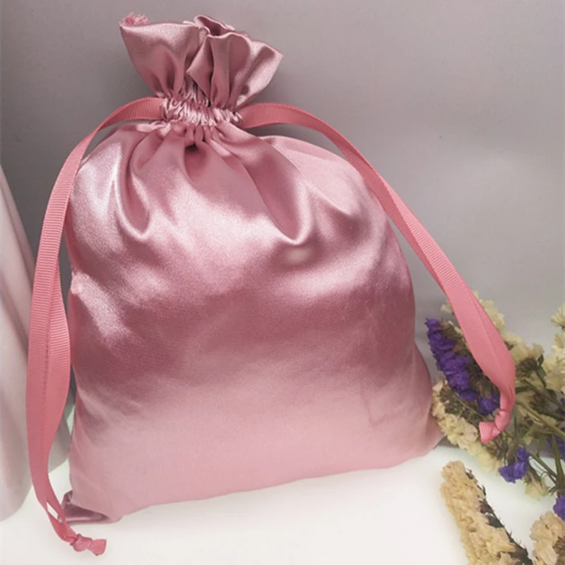 Wholesale 50pieces Luxury Shiny Satin Storage Bag Shoes Clothes Household Dust Bag Wig Hat Ribbon Drawstring Bag Storage Bag