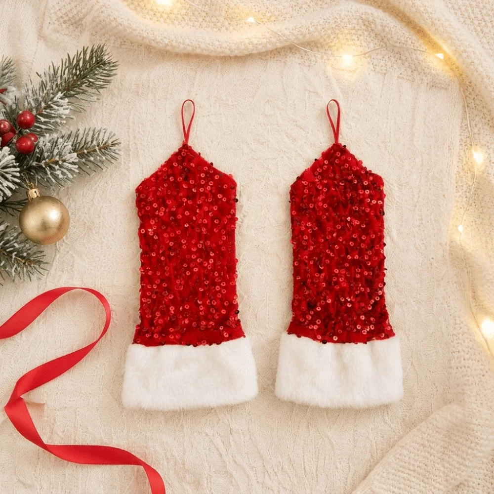 Glitter Christmas Gloves Sequin decorative Hook Finger Exposed Gloves Thickened Warm breathable Performance Gloves