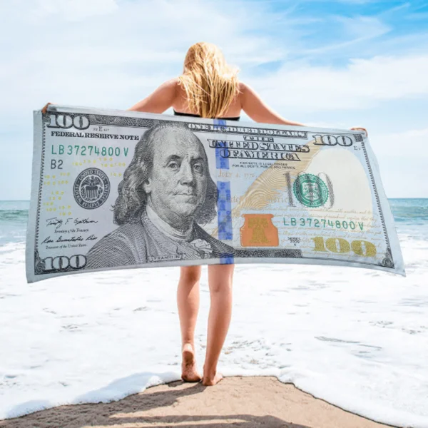 1 Pc Super Absorbent Microfiber Beach Towel with 100 Dollar Bill PrintC)-Lightweight and Quick Drying for Swimming, Camping, and