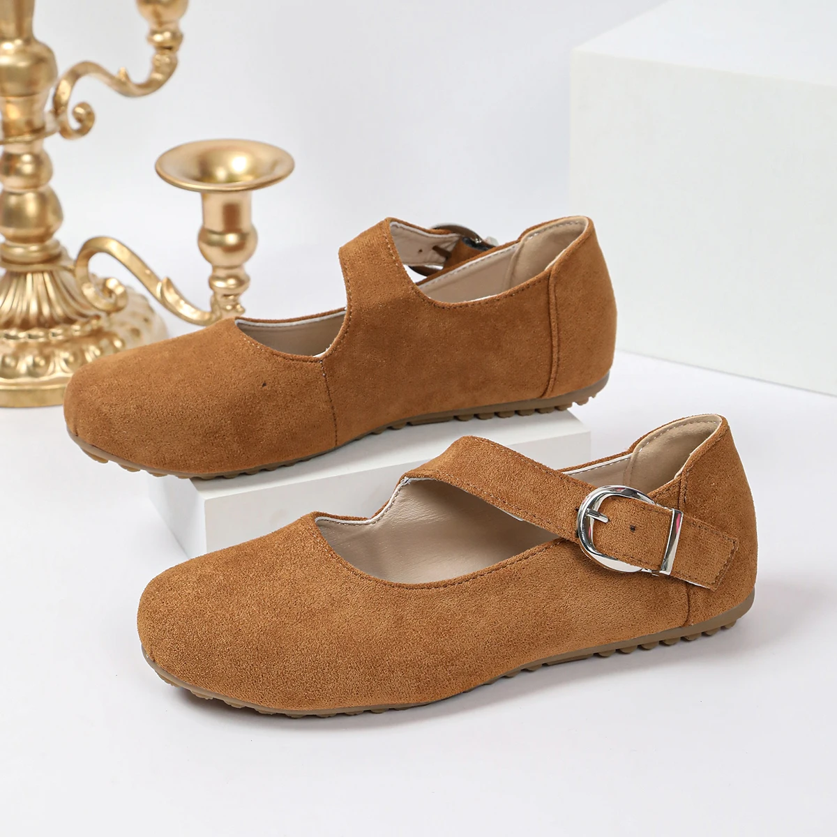 Damen Mary Jane Schuhe, Wildleder, runde Zehenpartie, flache Schuhe, mit Schnallenriemen, lässig, bequem, für Arbeit, Büro, Alltag, Ballerinas. – Detail 13