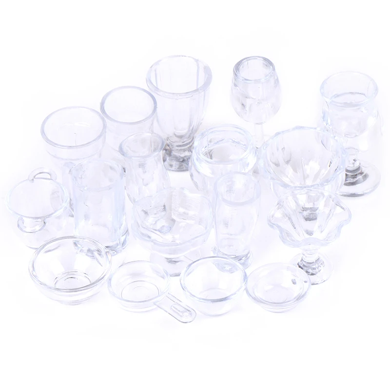 17Pcs/Set 1:12 Dollhouse Miniature Transparent Tableware DIY Kitchenware Toys Mini Cup Micro Scene Model Porps Doll House Decor