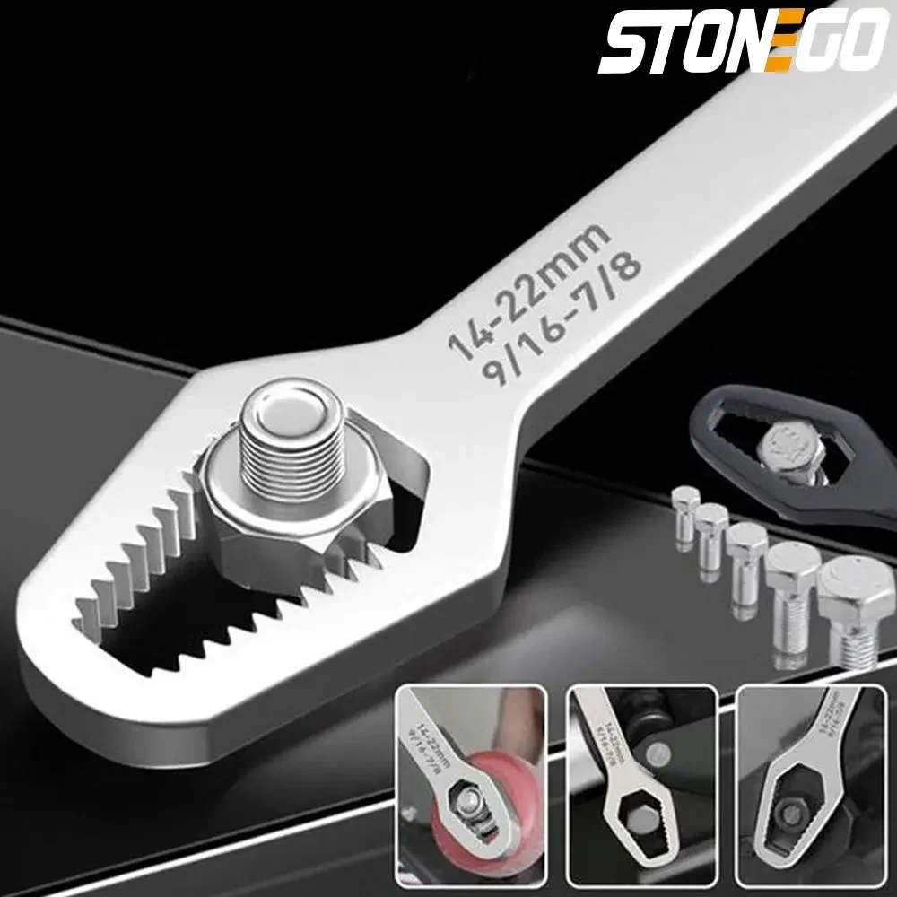 STONEGO 1PC Chromium Vanadium Steel Double-Ended Wrench 8-22mm Universal Spanner Screw Nuts Wrenches Hand Tools