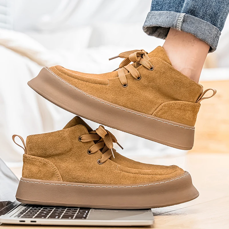 

Мужская обувь, весна 2024, новые высокие повседневные рабочие ботинки на толстой подошве, модный темперамент в стиле ретро, спортивная обувь для доски