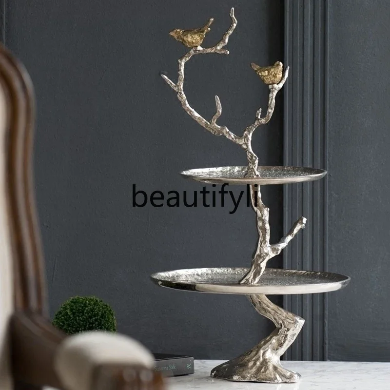 Hand hammer aluminum bird two-layer cake plate banquet table tray