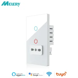 Melery Tuya Wifi Smart Italy Light Switch EU Chile Outlet Wall Socket Glass Panel Plug Intelligent Remote by Alexa Google Home