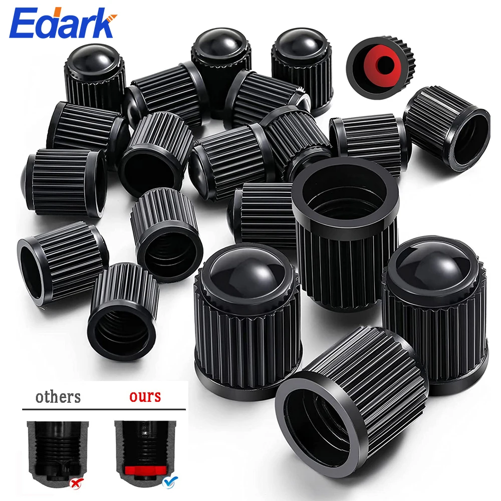 

100Pcs Tyre Valve Caps, Black Plastic Car Tire Stem Dust Covers with Seal Ring for Cars, SUVs, Motorbike, Trucks, Bikes, Bicycle