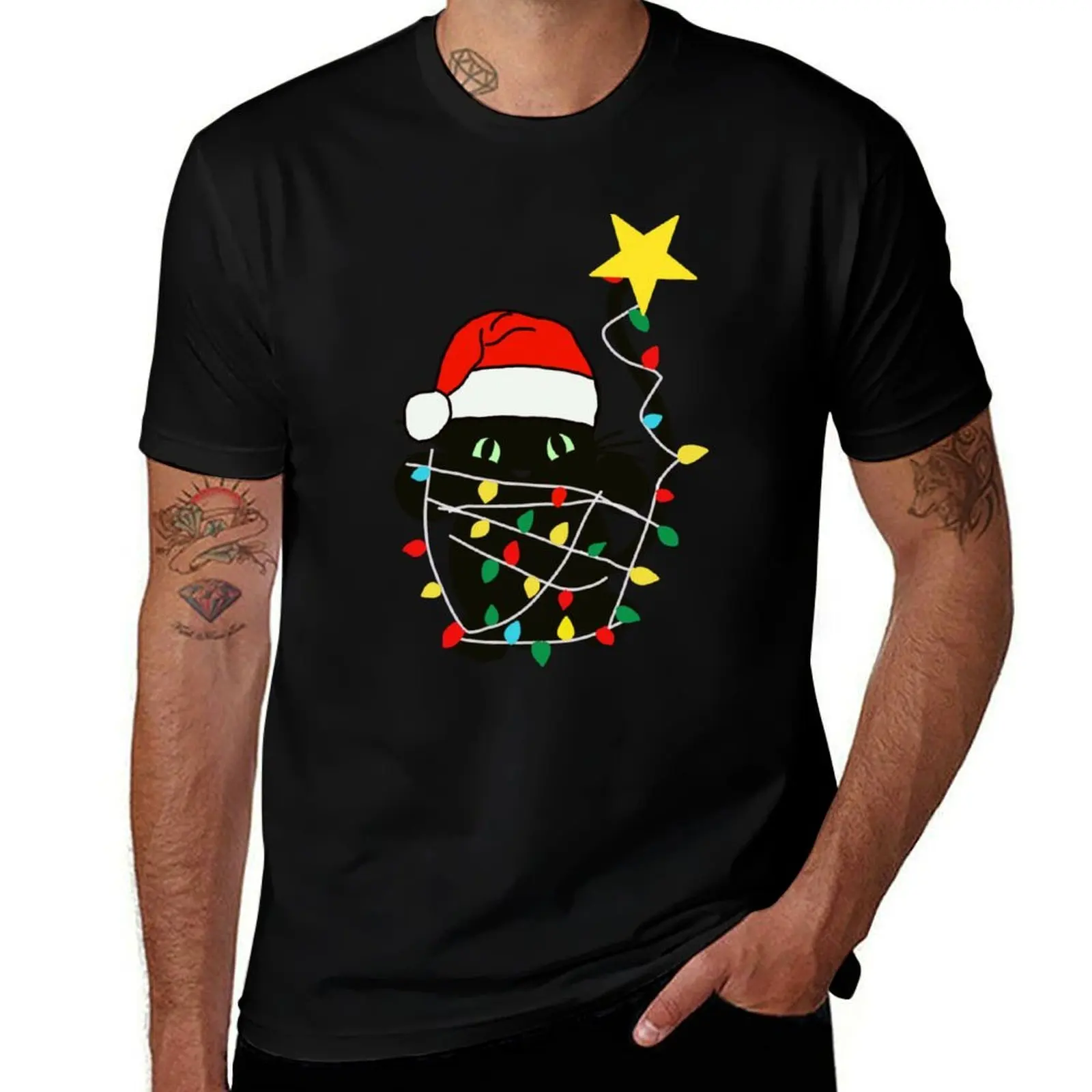 

Christmas cat tangled in Christmas lights T-Shirt t shirts for man slim fit man tshirt T-Shirt