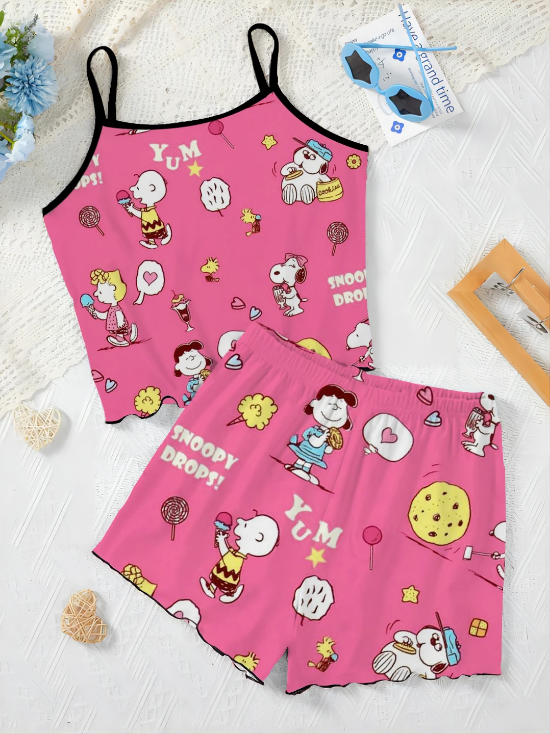 Set Woman 2 Pieces Chic and Elegant Women's Sets Slip Dress T-shirt Snoopy Top Pajama Skirt Short Suit Summer Clothes 2024 Home