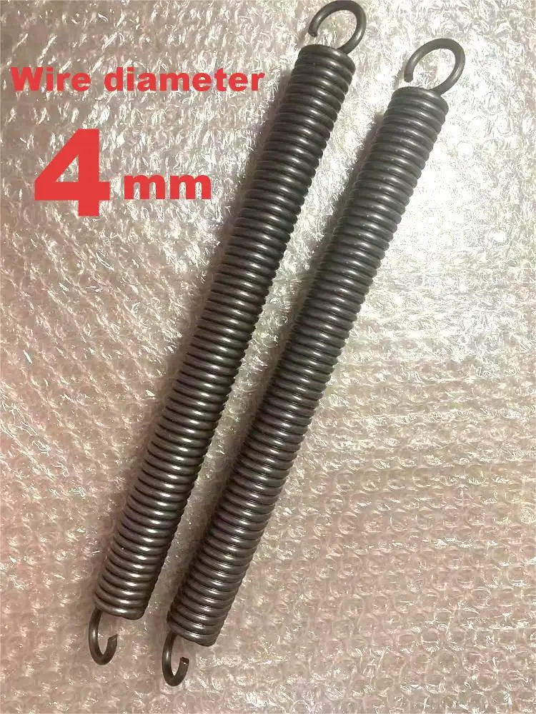 

Spring steel hook spring ,Wire Dia 4mm,Outer Dia 40/45/50mm,Length120-500mm,Suitable for courtyard doors, garage doors, etc.