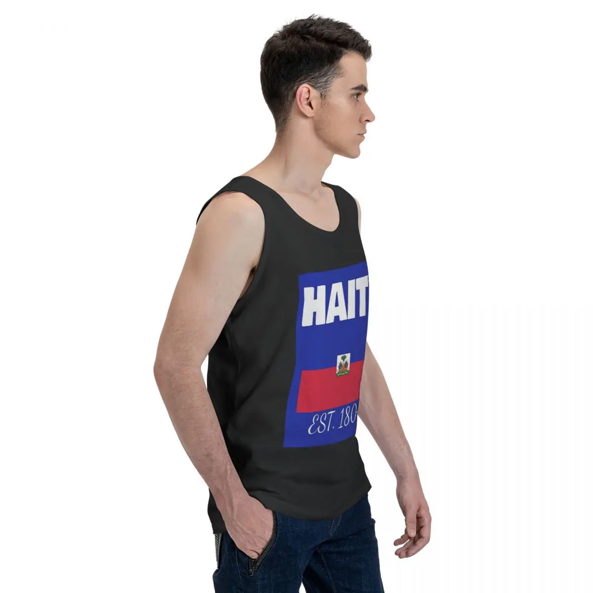 Haiti EST. 1804 Independence Haitian Flag 100% Cotton Men's Sweatshirt Vest Sleeveless Clothing Tees Men Tank Tops T-shirt