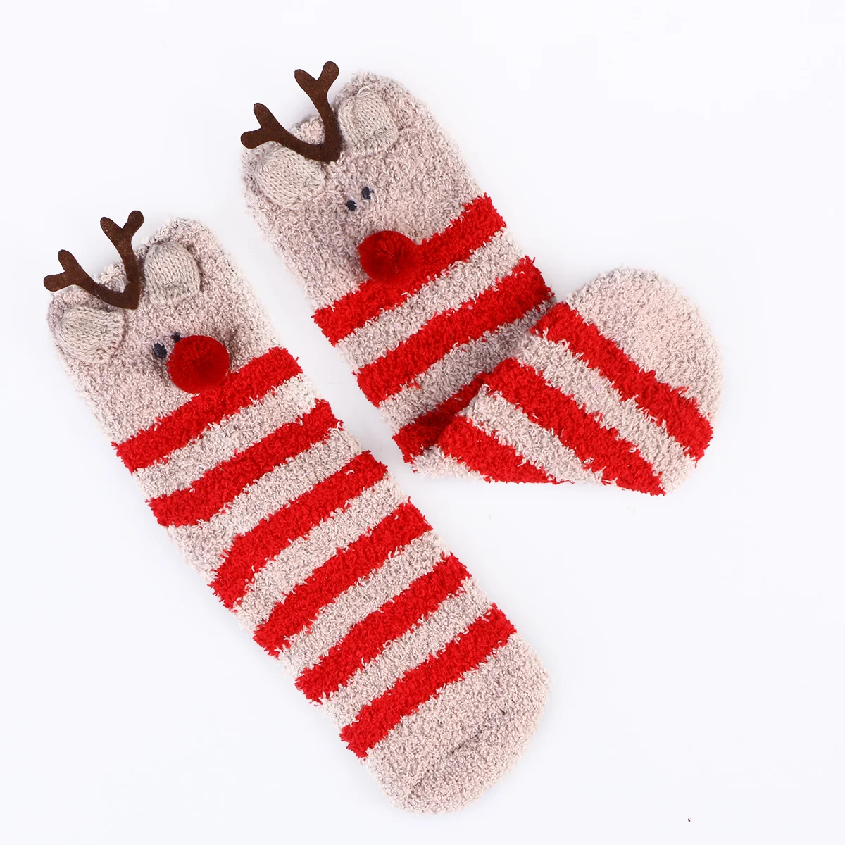 Christmas Gift 3D Design Fluffy Coral Thick Warm Socks For Women Towel Floor/ Sleeping Sock (Elk) floor socks