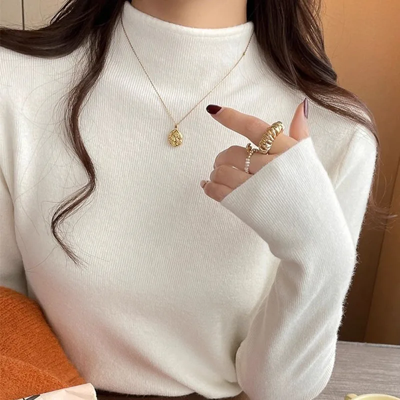 

Свитера Новый Черный вязаный свитер с воротником-стойкой Женские пуловеры Вязаный свитер с длинными рукавами Пуловер Женские топы Sueters De Mujer Q2582