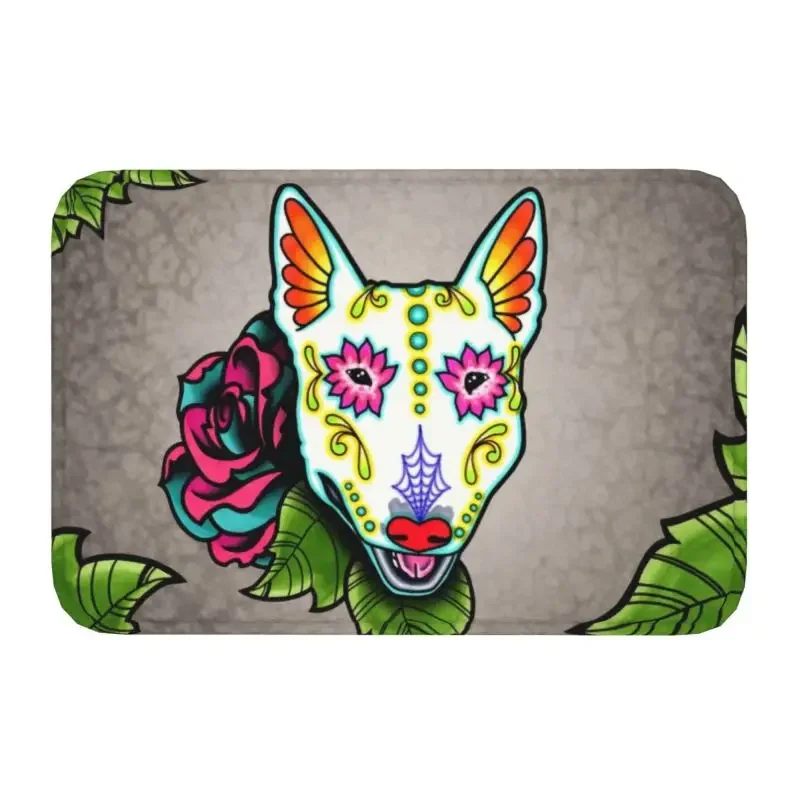 Day Of The Dead Bull Terrier Front Door Mat Anti-Slip Waterproof Sugar Skull Dog Doormat Kitchen Bedroom Entrance Carpet Rug