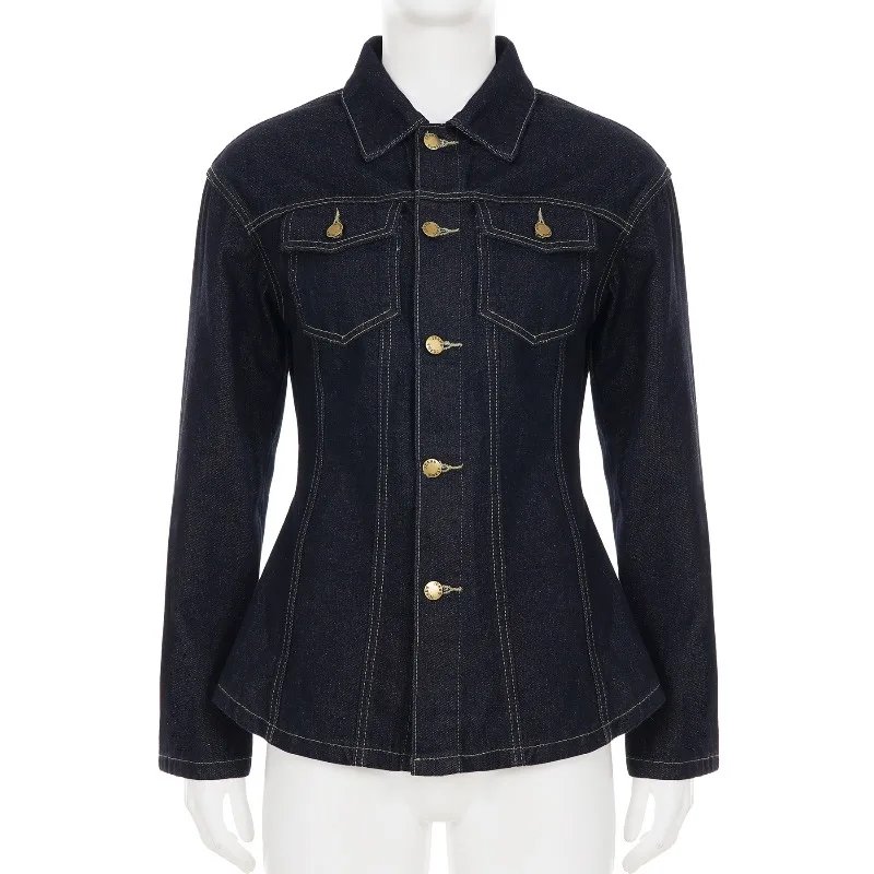 Talenza Women Vintage Denim Jacket Fashion Y2K Patchwork Casual Long-Sleeved Denim Coats Top Autumn Women New Streetwear Outfits