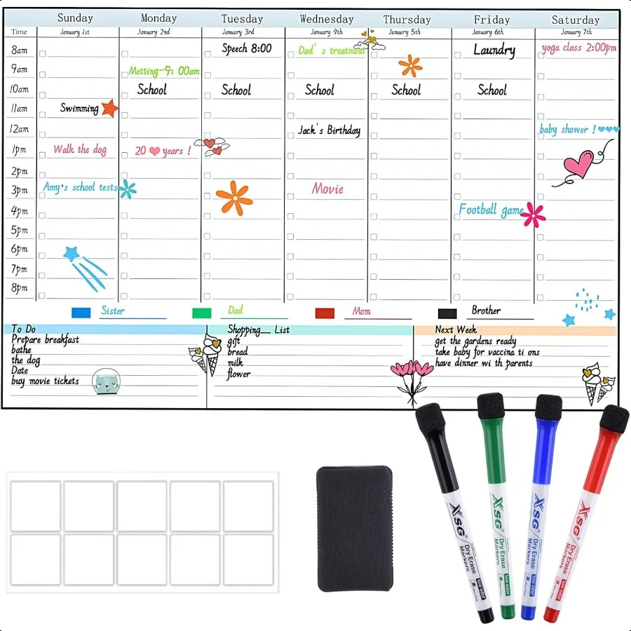 

Magnetic Weekly Dry Erase Board Calendar for Fridge 16.9"x11"Schedule Board Weekly Whiteboard Calendar with Hourly Time Slots