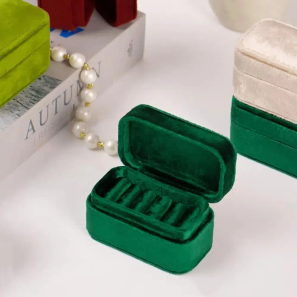Fashion Luxury Velvet Rings Holder Wedding Square Rings Bearer Box Packaging Proposal Jewelry Organizer Propose