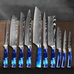 Coltello Santoku giapponese 10 pezzi coltelli modello damasco Set coltello da cuoco coltello per disossare mannaia per carne coltelli per affettare verdure