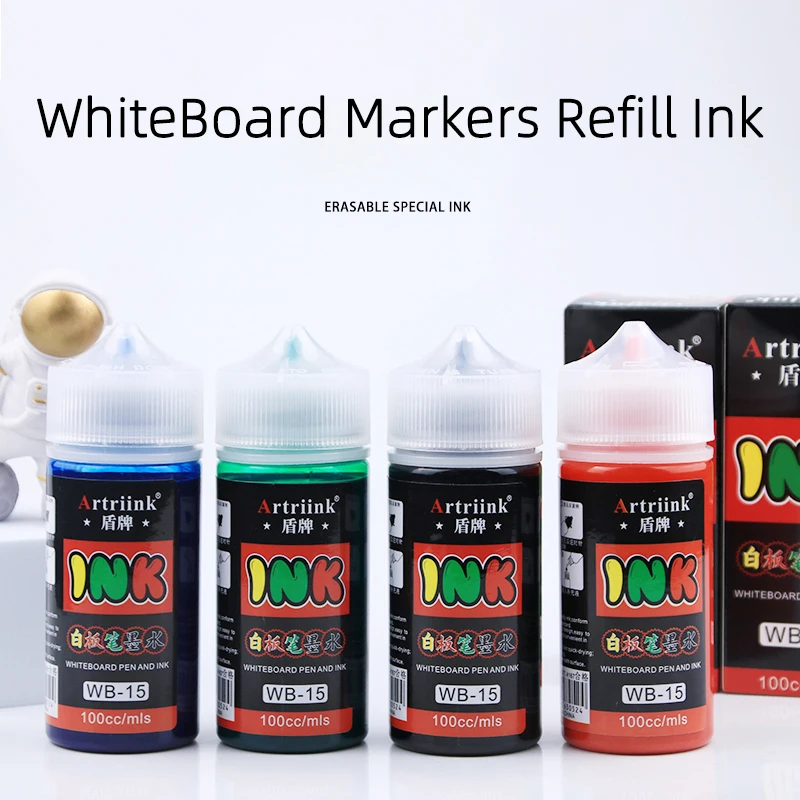 

Чернила для маркера для белой доски Jumbo, 100 мл - 4 цвета (черный, красный, синий, зеленый) с прецизионным наконечником-капельницей 4 мм для легкого и чистого нанесения.