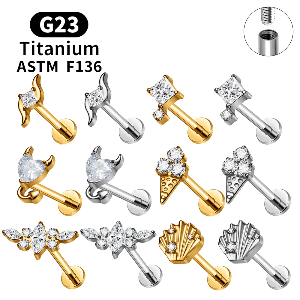 ASTM F136 Titan Muschel-Ohrstecker 16G CZ Flacher Rücken Labret Lippenstecker Helix Knorpel Tragus Ohrläppchen Ohrpiercing Schmuck – Detail 2