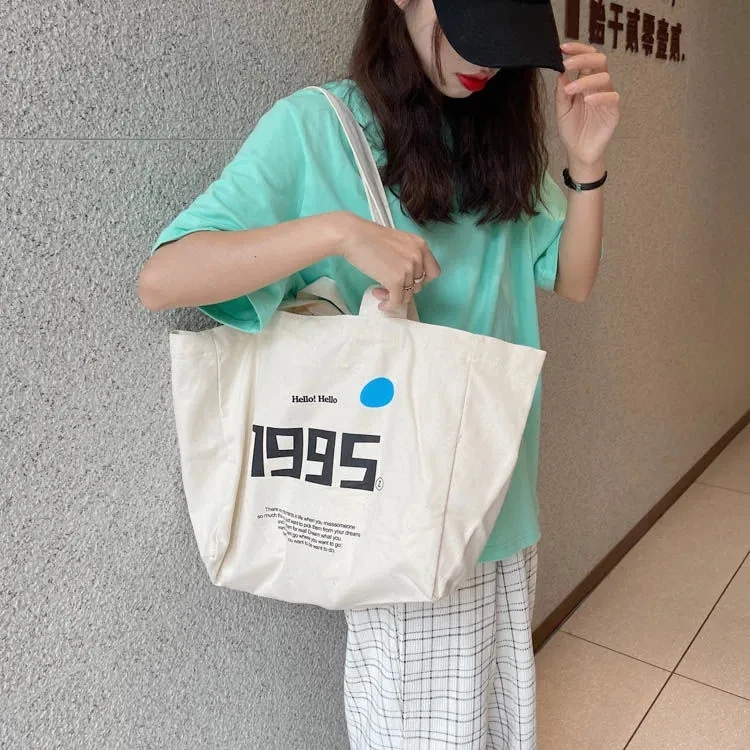 Women Bag Letter LUCKY Canvas Tote Bag Fashion Casual Hasp SOFT Shoulder Bags Handbags High-Capacity Preppy Style Girls Bag