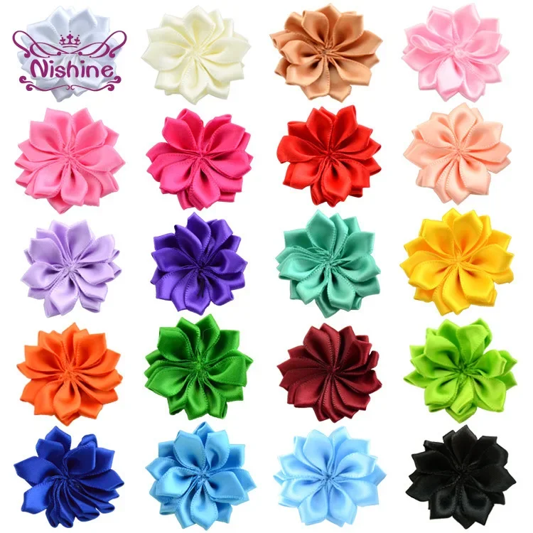 

1.6" 20pcs/lot 16 Petaled Rosette Satin Ribbon Flowers Used for Kids Adult Headband Hair Clips Diy Hair Accessories