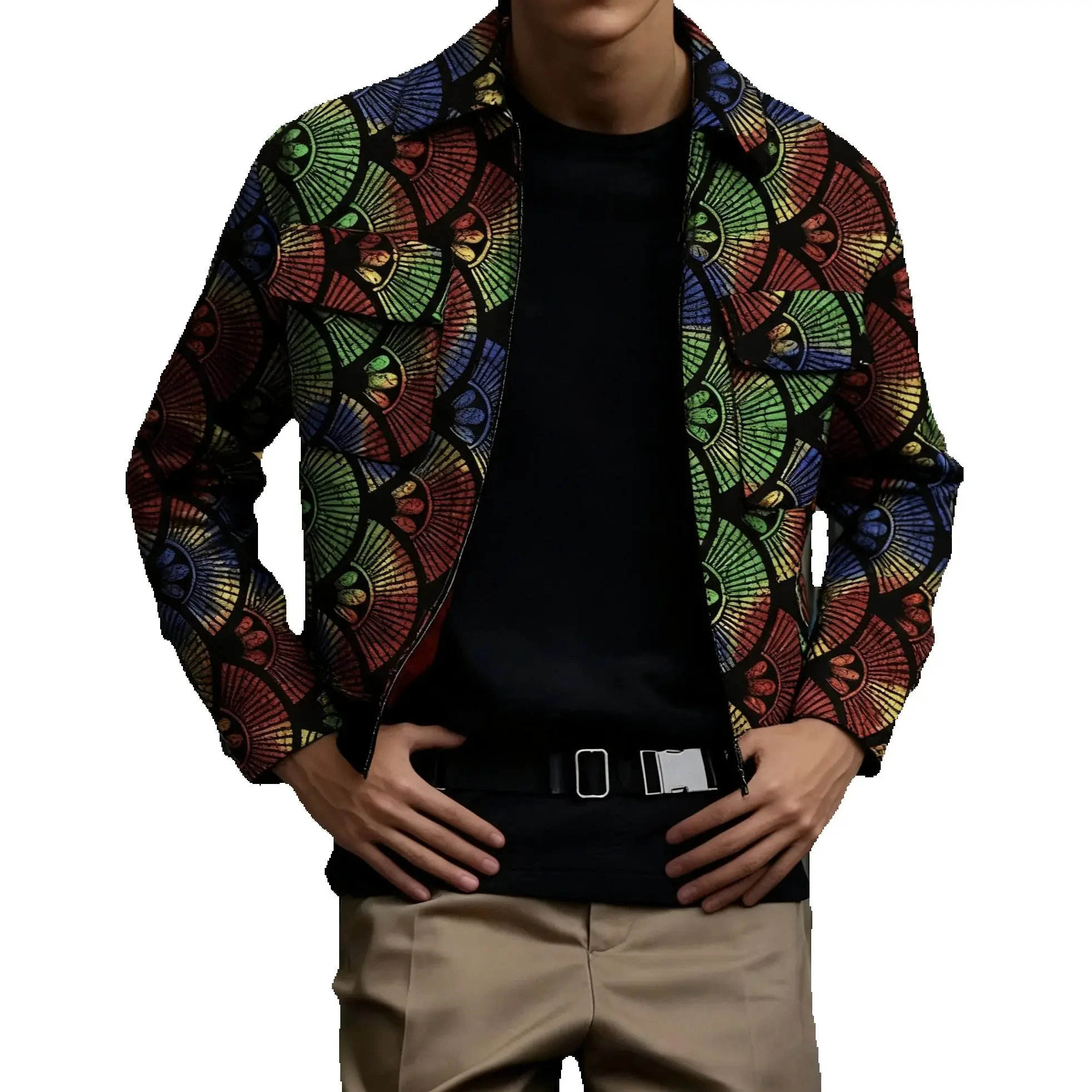 سترة منفوخة للرجال على الطراز العرقي مع جيوب مزدوجة على الصدر، أزياء أفريقية بياقة مقلوبة، معطف قصير للرجال، ملابس أنقرة