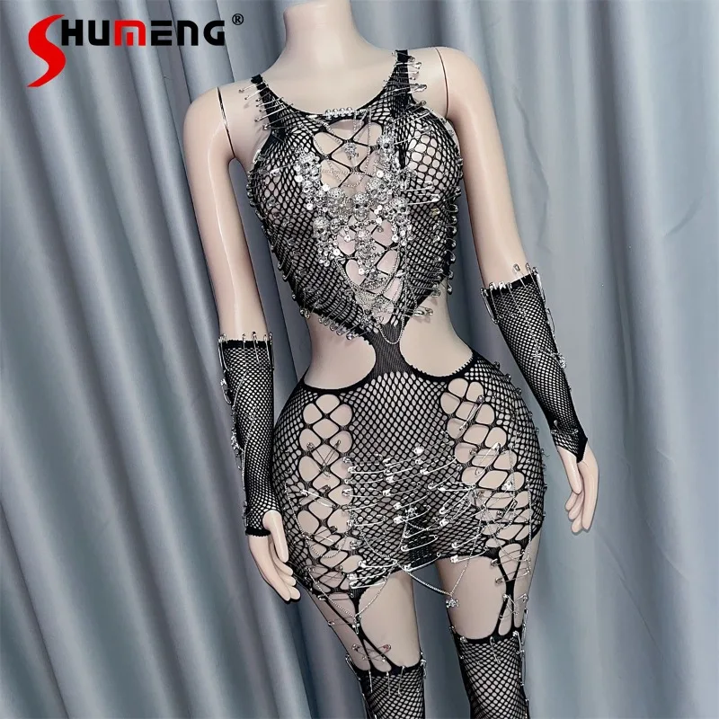 

Прозрачные сексуальные комбинезоны в стиле панк в стиле хип-хоп, женские полые боди в европейском и американском стиле, цельный жилет для горячих девушек, топ