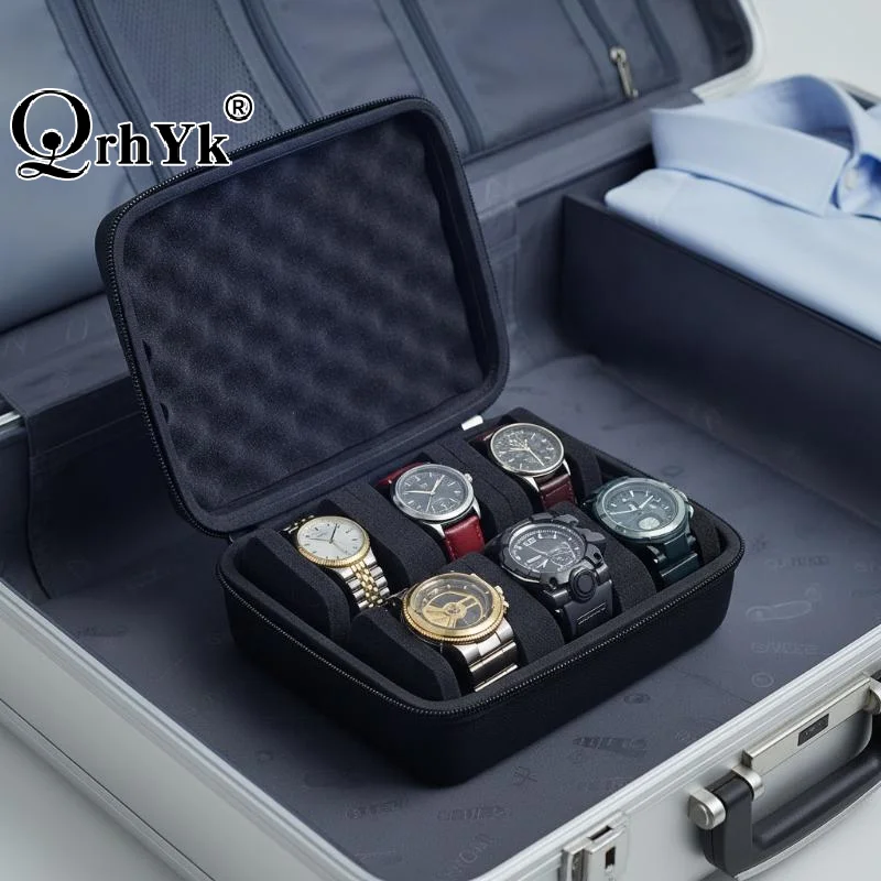 1pcs 6 Slots Hard Shell Watch Storage Box, Carry Case, Display Organizer, Watch Box Holder Display Cabinet, Ideal For Gifts