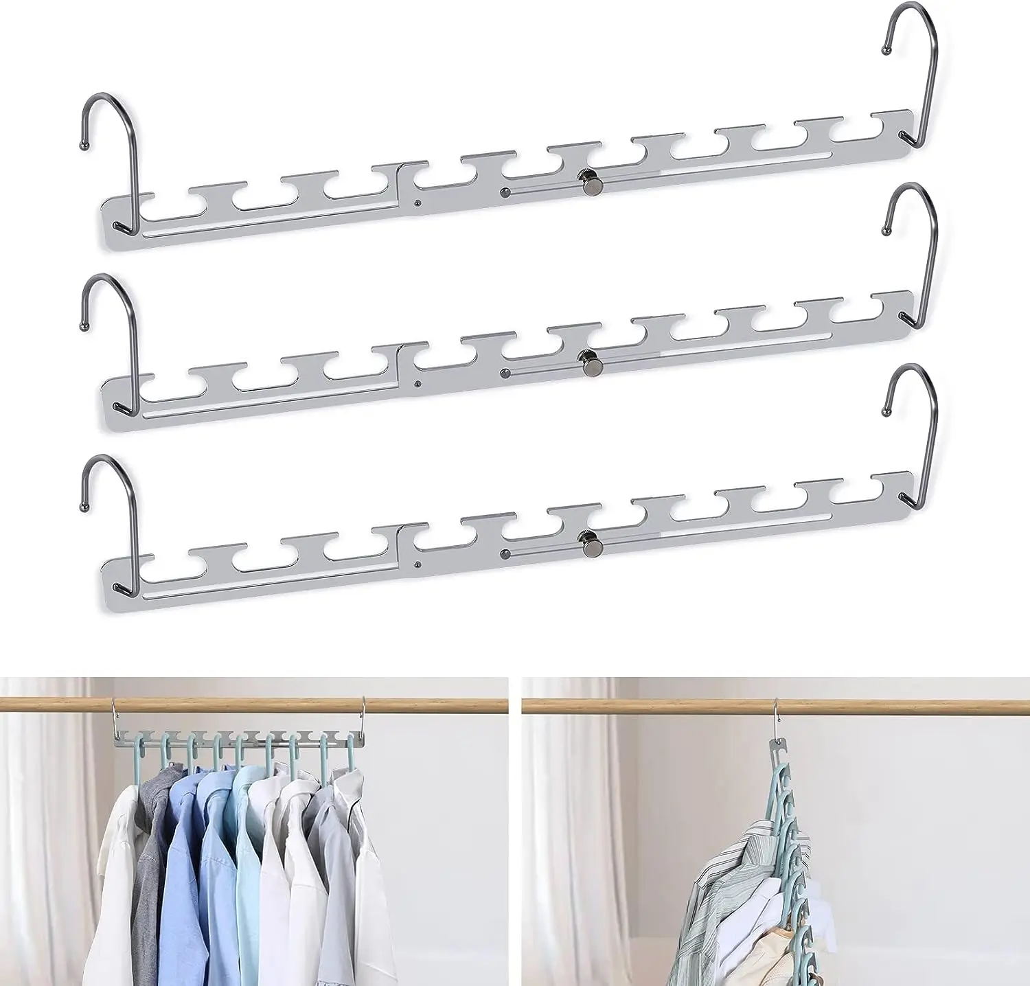 

Magic Clothes Hangers, Space Saving Drying Rack, Multi-functional Metal Hanger Adjustable 9 Holes Holder, Wardrobe Storage