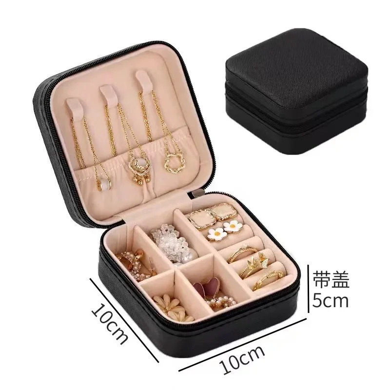 Portable Mini Jewelry Box Organizer Display Travel Jewelry Zipper Case Boxes Pu Leather Earrings Necklace Ring Jewelry Box