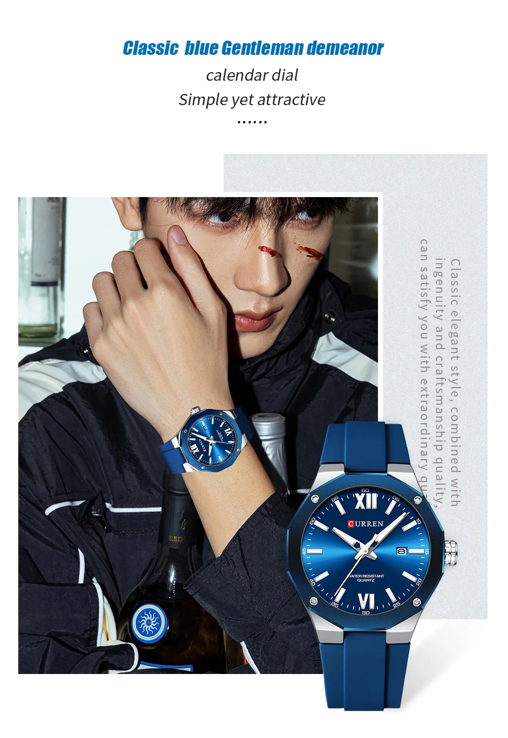 CURREN Einfache Luxus-Herrenuhren Neue Business-Quarz-Armbanduhr mit Silikonarmband Leuchtende Zeiger Wasserdichte Uhr – Detail 3