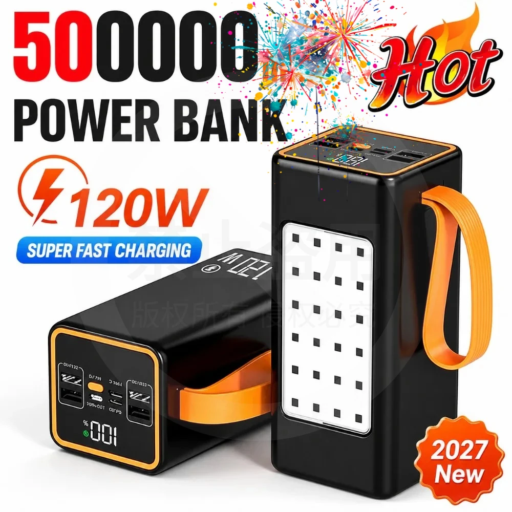 New 120W Power Bank 500000mAh Large Capacity Super Fast Charging Portable USB C External Spare Battery for IPhone Xiaomi Samsung