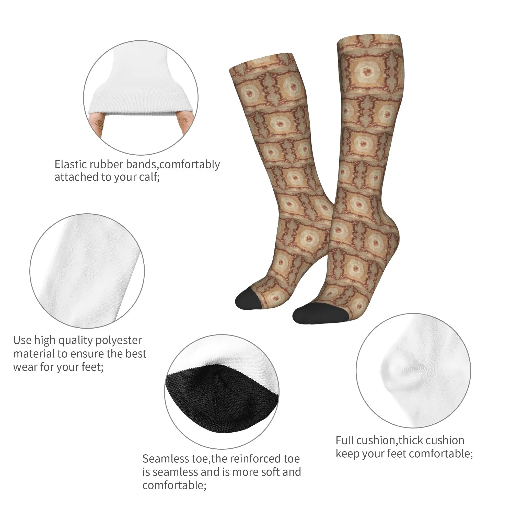 Medias de tripulación para todas las estaciones, calcetines con estampado de alfombra Aubusson francesa, rosas antiguas, calcetines largos de moda, accesorios para hombres y mujeres