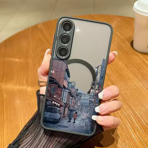 Magnetic For Magsafe Anime Town Print Case For Samsung Galaxy S25 Edge S24 S23 Ultra S22 S21 FE Capa A56 A55 A54 A35 5G Cover