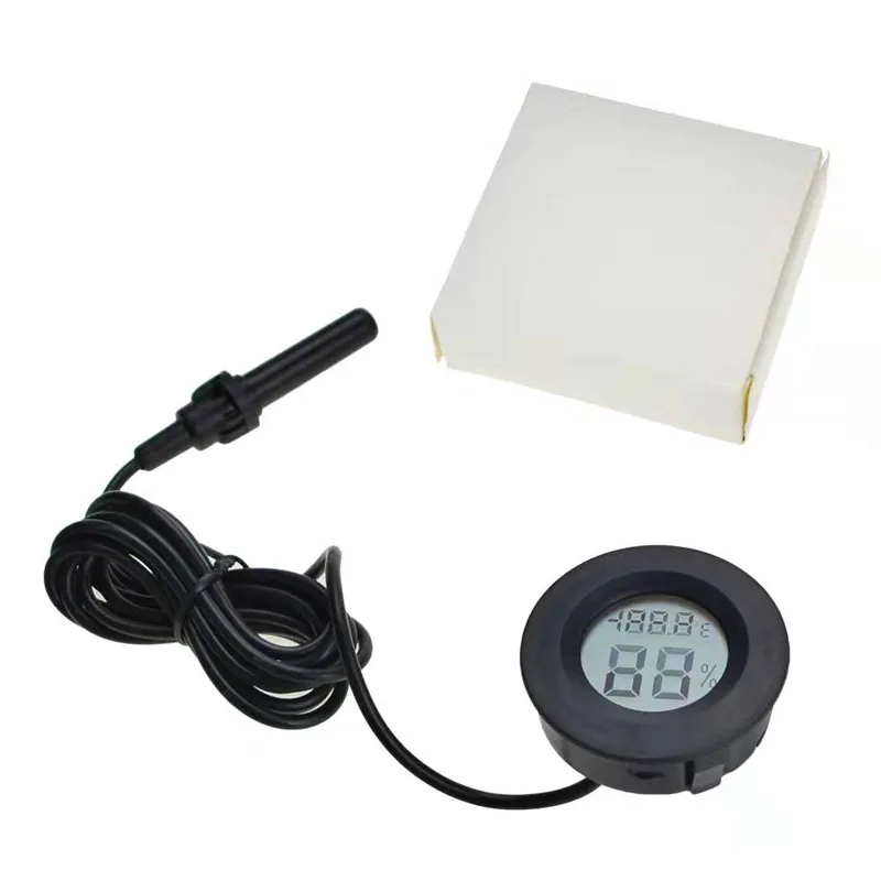 Reptilian Pet Terrarium Aquarium Tank Hygrometer Circular Embedded Electronic LCD Digital Display Hygrometer With Wire and Probe