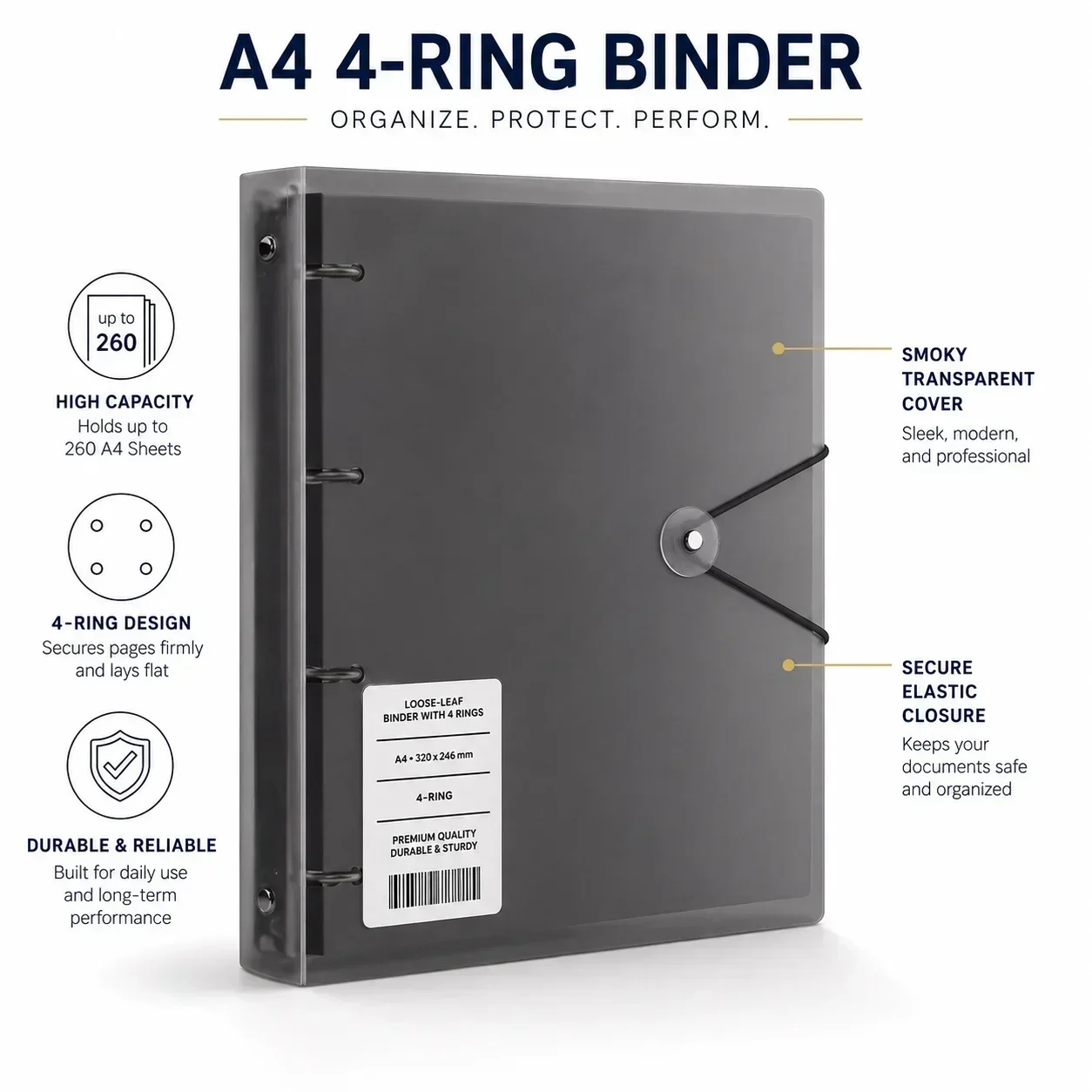 A4 Transparent 4-Hole Binder Case, Test Paper Storage Organizer, Family Certificate and Medical Record Pouch