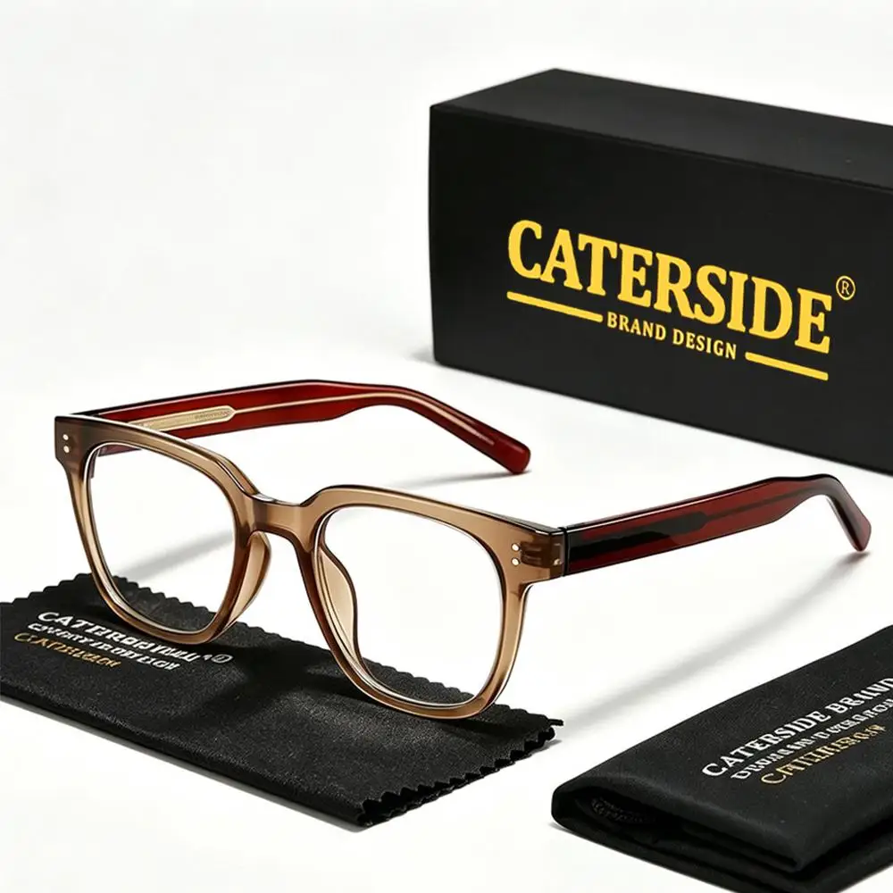 CATERSIDE Retro Herren-Blaulichtbrille, hochwertiger quadratischer Tr-90-Brillenrahmen, Damen-Computer-Lesebrille mit flacher Linse – Detail 9