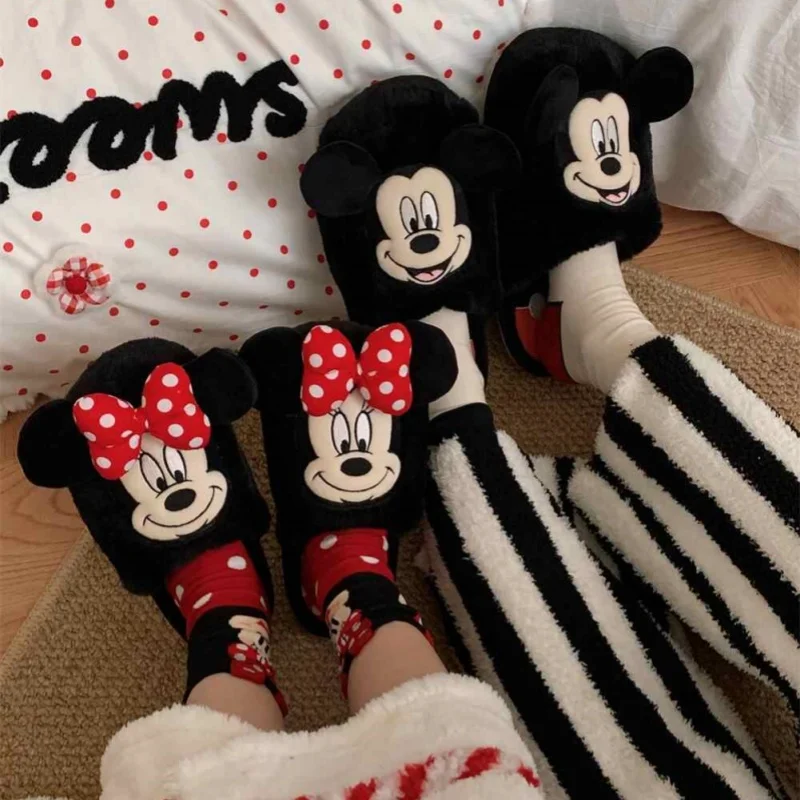 

Disney Mickey Minnie Cute Winter Men And Women Comfortable Lightweight Anti-Slip Warm Cartoon Couple Home Plush Cotton Slippers