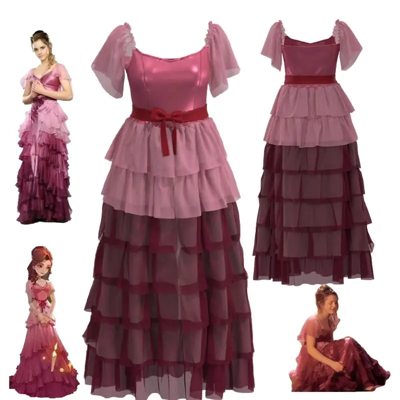 

Women Jean Granger Cosplay Costume Halloween Disguise High Waist Skirt Pink Ball Gown Dress