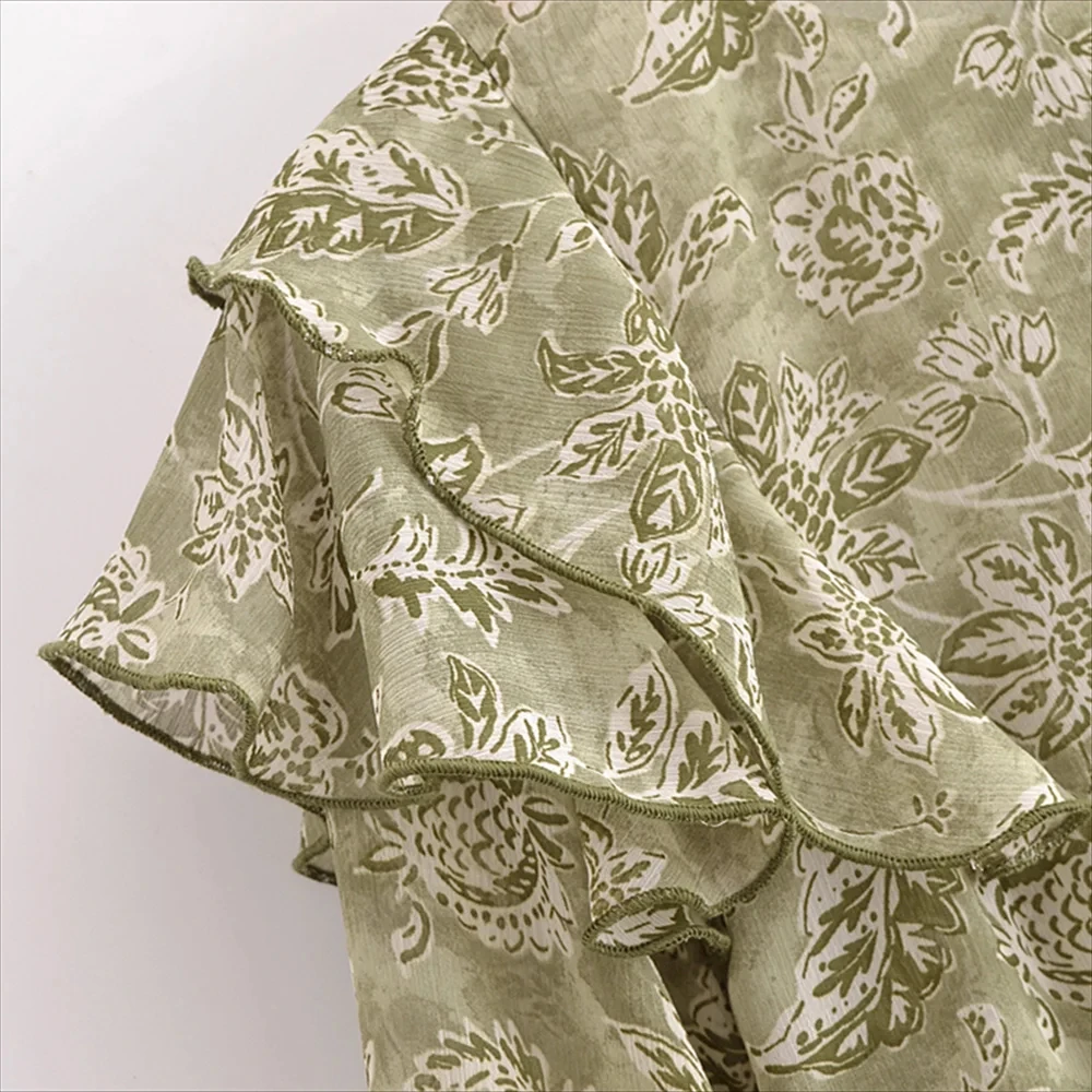 여성을위한 꽃 프린트 셔츠 패션 빈티지 프릴 레이스 업 루즈 블라우스 2025 뉴 여름 세련된 캐주얼 오 넥 긴 소매 셔츠