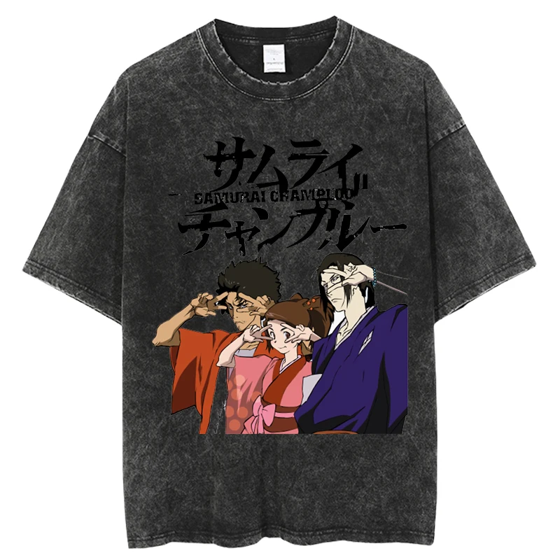 2023 Japanese Anime Samurai champloo T-Shirt Print T Shirt Fashion Hip Hop T-Shirts Streetwear Summer Casual Tops Unisex