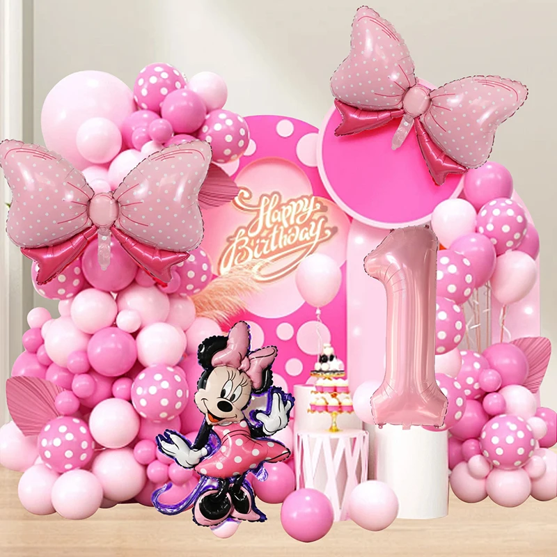 120PCS Minnie Mouse 40 inch Pink Bow Aluminum Mold Balloon Garland Arch Set Girls Princess Birthday Party Baby Shower Decoration