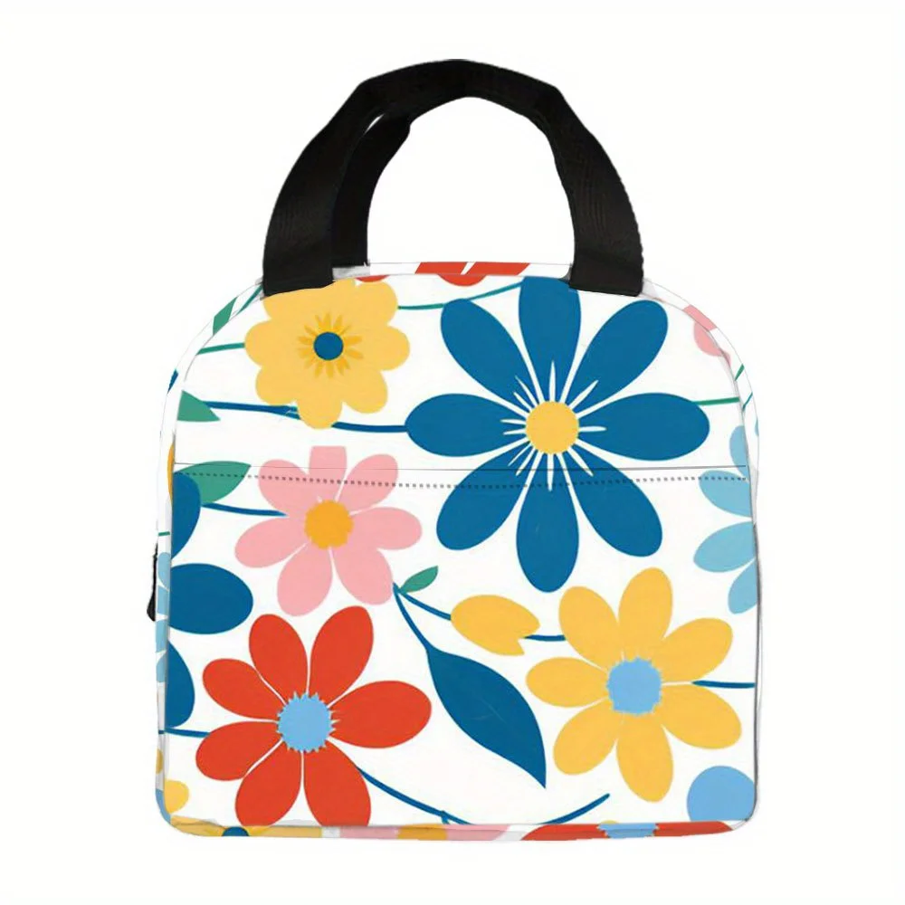 Cute Floral Insulated Lunch Bag - Leakproof Thermal Insulation, Oxford Fabric with Side Pockets & Sturdy Handles