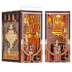 Book Nook Kit, DIY Miniature Dollhouse Booknook Kit, 3D Wooden Puzzle Bookend Bookshelf Insert Decor with LED Light for Teens an