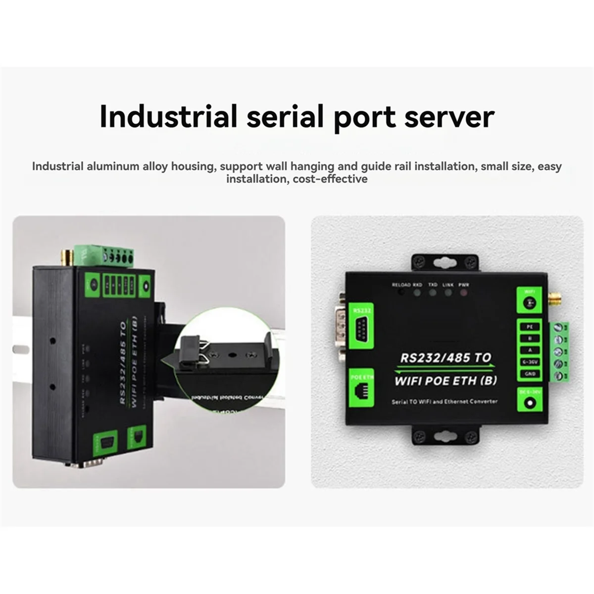 A07I Industrial Grade Serial Server RS232/485 to WiFi and Ethernet Modbus Gateway, MQTT Gateway Ordinary Network Port